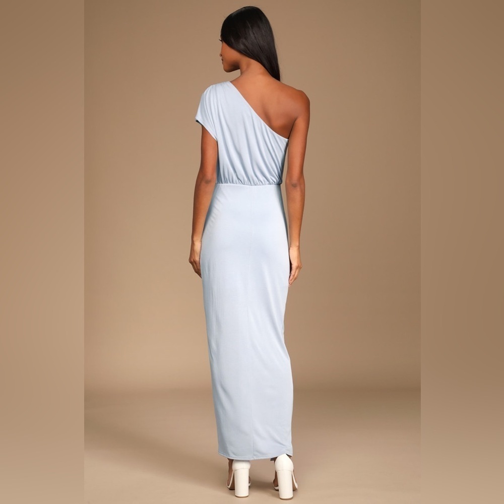 Lulu's Light Blue One-Shoulder Ruched Maxi Dress - Picture 3 of 10